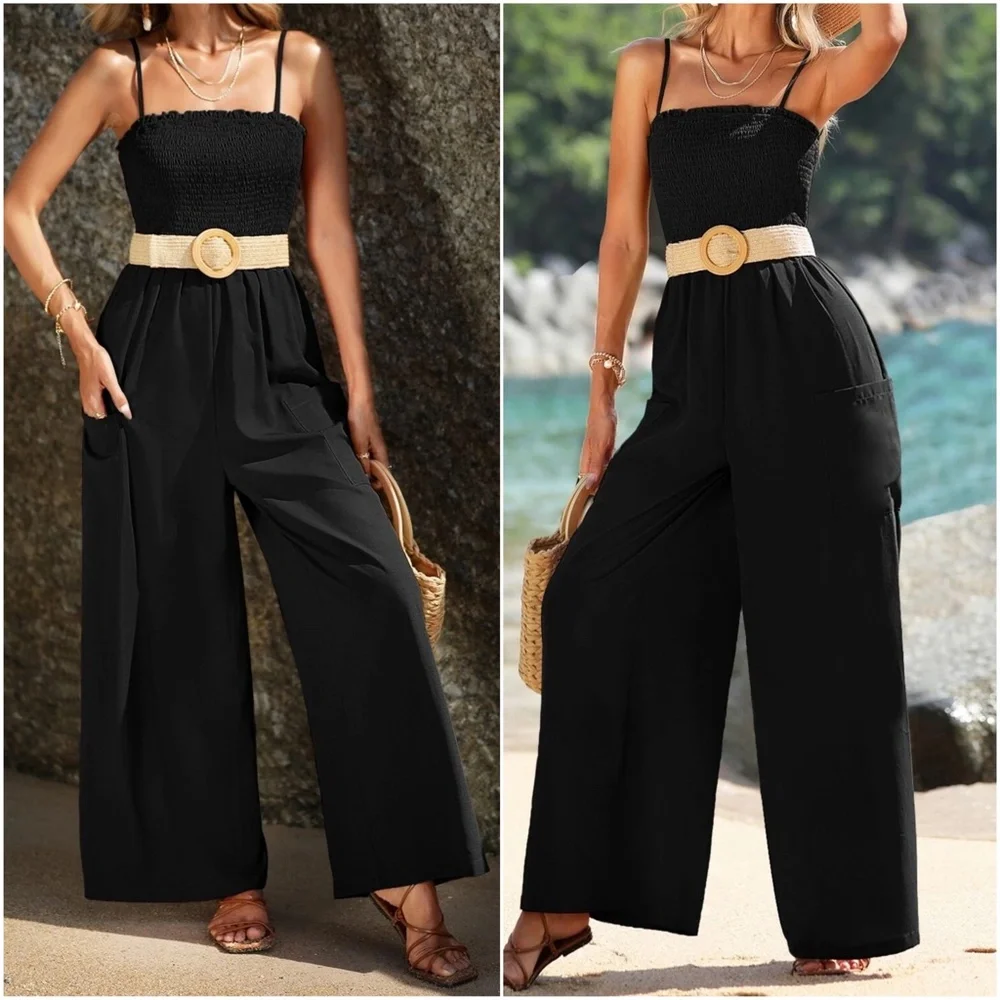 Boho Wide Leg Casual Pocket Jumpsuit - Picture 2 of 4